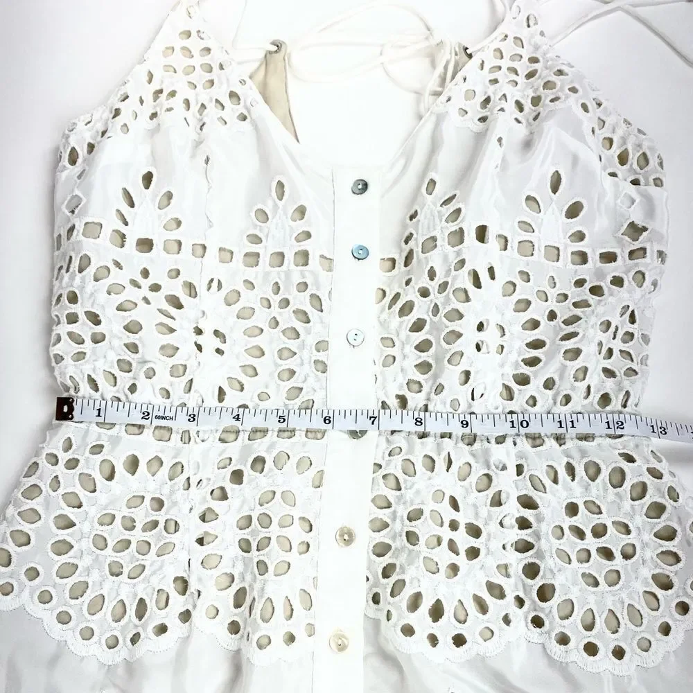 Winston White eyelet v-neck wedding getaway honeymoon dress XS